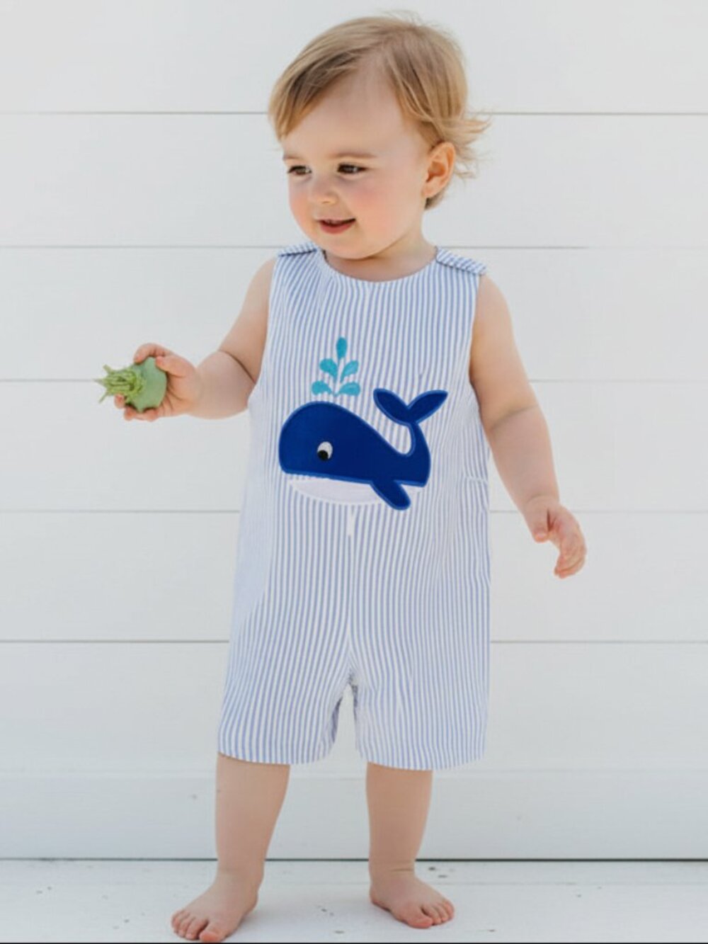 Blue Whale Striped Romper, NWT